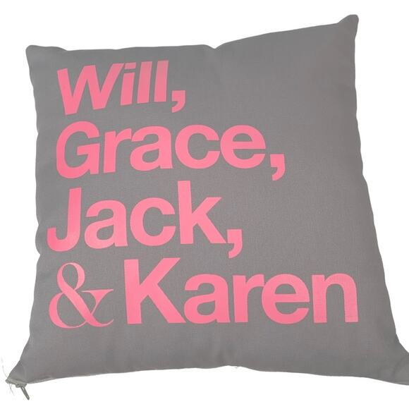 Will & Grace Throw Pillow Decorative NBC Gray Pink Novelty Rare Fan Gift NWOT - Picture 7 of 7